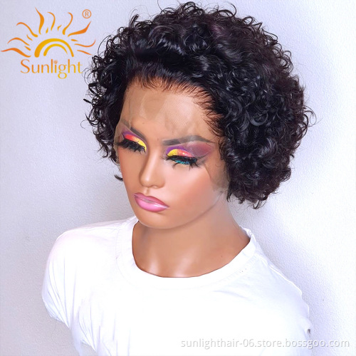 Sunlight 13x2T-part human hair glueless lace front wig pixie curly short human hair wigs for african women
